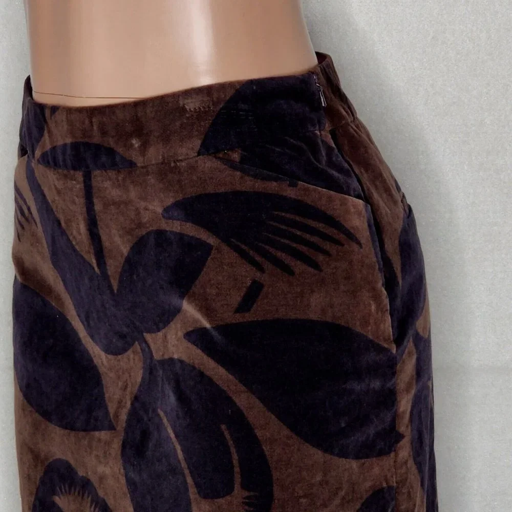 Boden Brown Velvet A-Line Tulip Skirt Floral Pockets Cotton Stretch